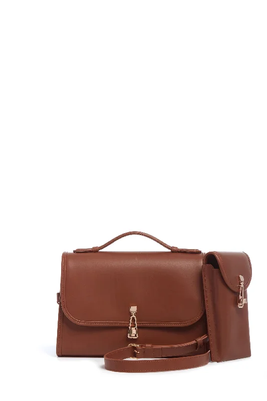 Medium Leonora Flap Bag in Cognac Leather