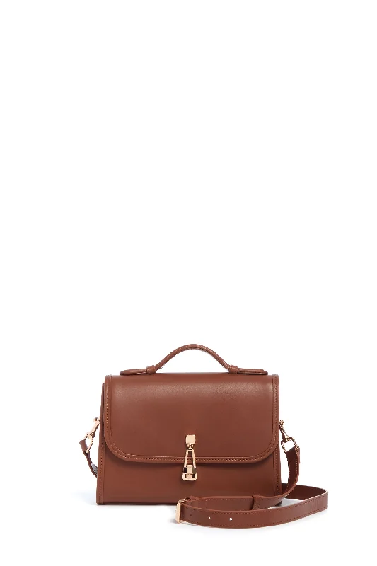 Small Leonora Flap Bag in Cognac Leather