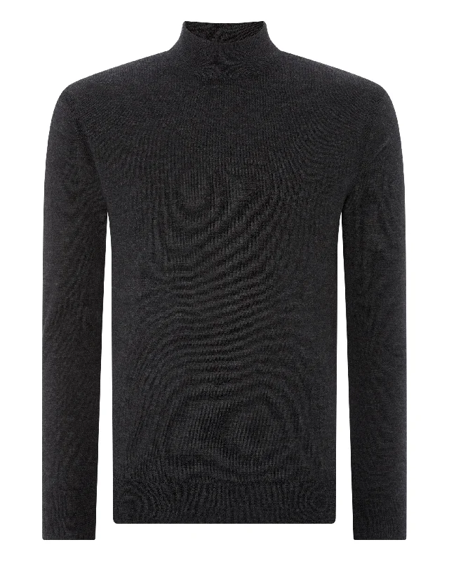 007 Fine Gauge Cashmere Mock Turtle Neck Jumper Dark Charcoal Grey