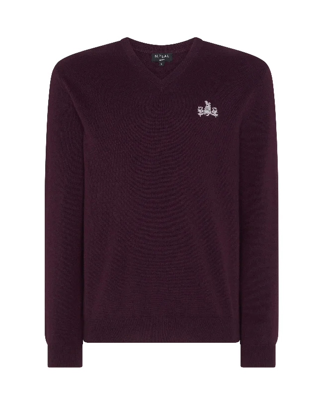 007 Logo V Neck Cashmere Jumper Plum Purple