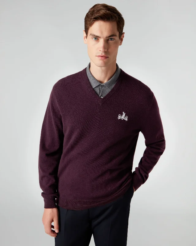 007 Logo V Neck Cashmere Jumper Plum Purple