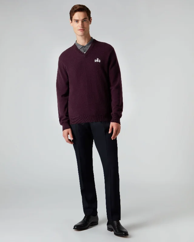 007 Logo V Neck Cashmere Jumper Plum Purple