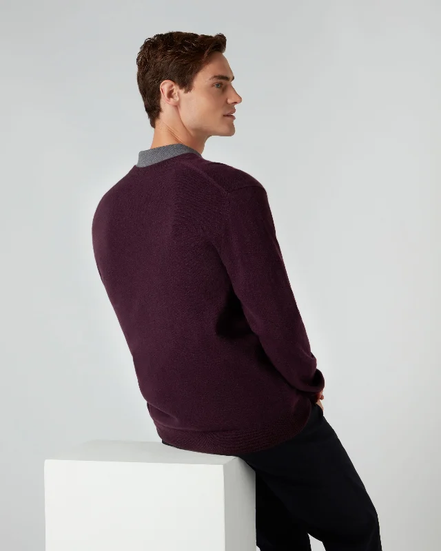 007 Logo V Neck Cashmere Jumper Plum Purple