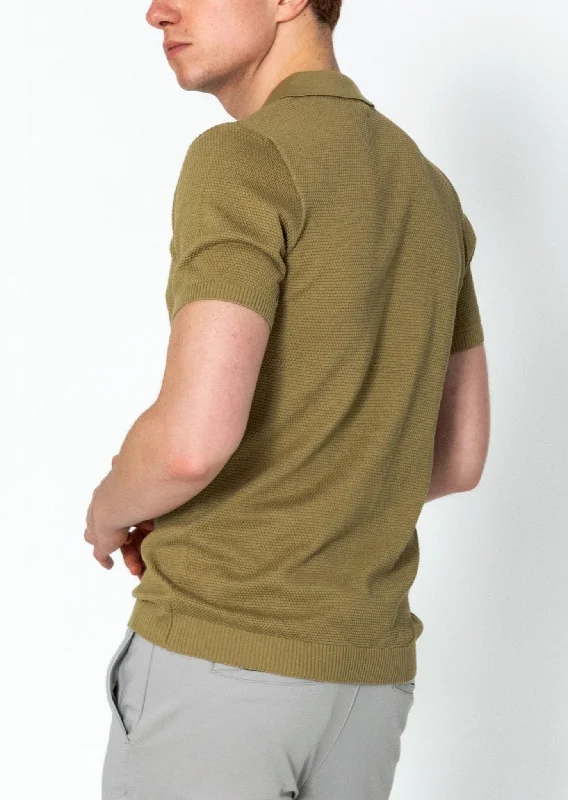 Jersey Knit V-neck Polo - Light Green