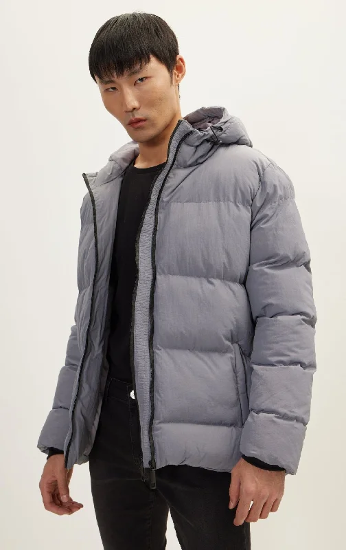 Hooded Padded Coat - Grey