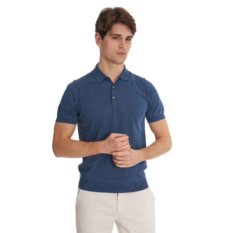 BLUE SHORT SLEEVE KNITTED POLO