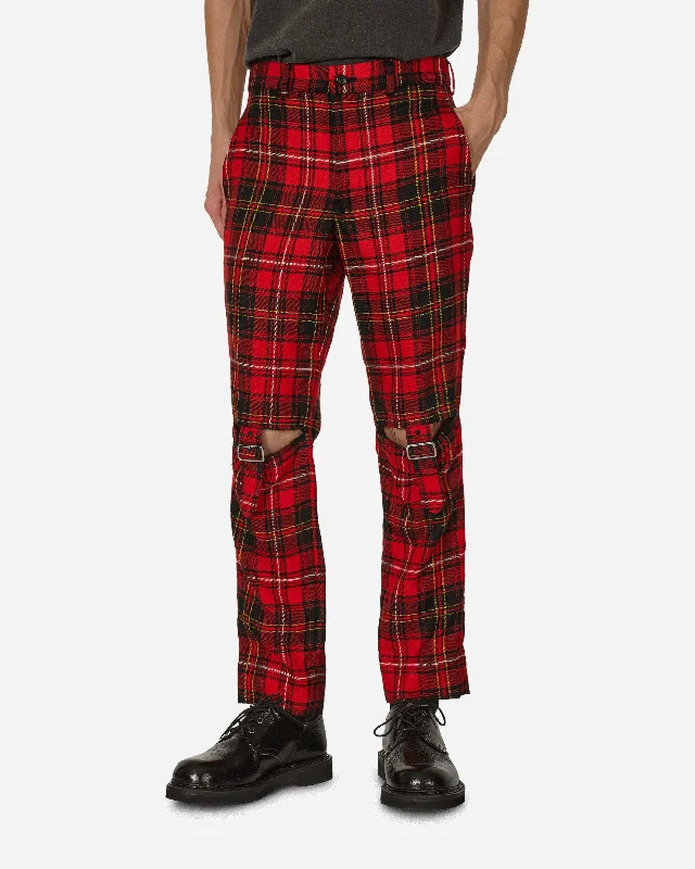 Tartan Knee Buckle Detail Pants Red