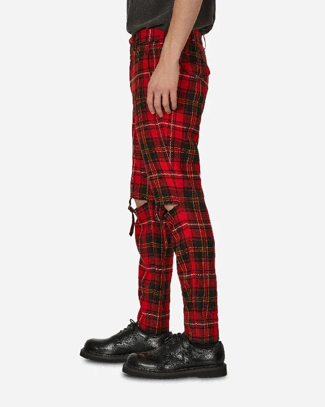 Tartan Knee Buckle Detail Pants Red