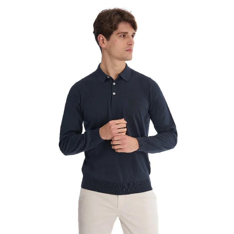 DARK BLUE LONG SLEEVE KNITTED POLO