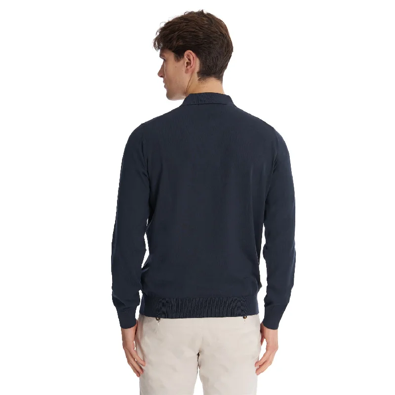 DARK BLUE LONG SLEEVE KNITTED POLO