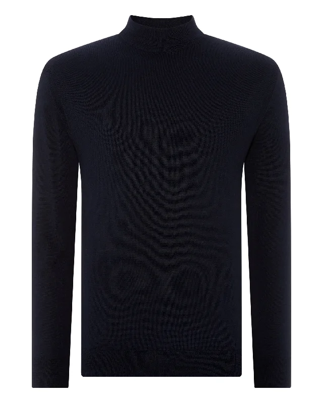 Men's Fine Gauge Cashmere Turtle Neck Jumper Navy Blue