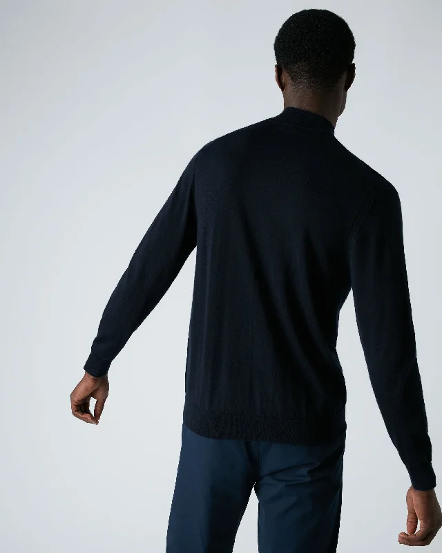 Men's Fine Gauge Cashmere Turtle Neck Jumper Navy Blue