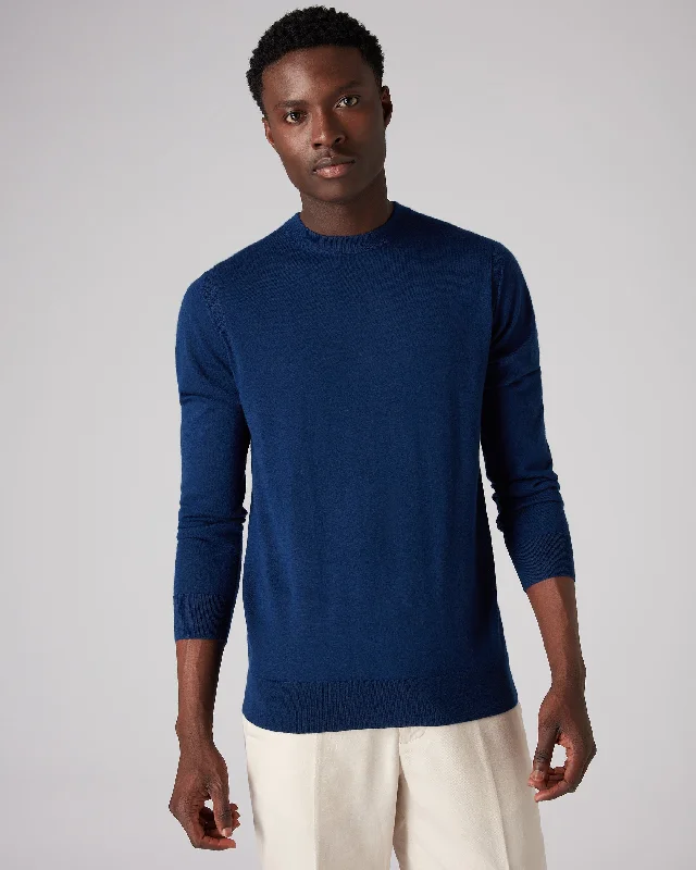 Men's Covent Fine Gauge Cashmere Round Neck Jumper French Blue