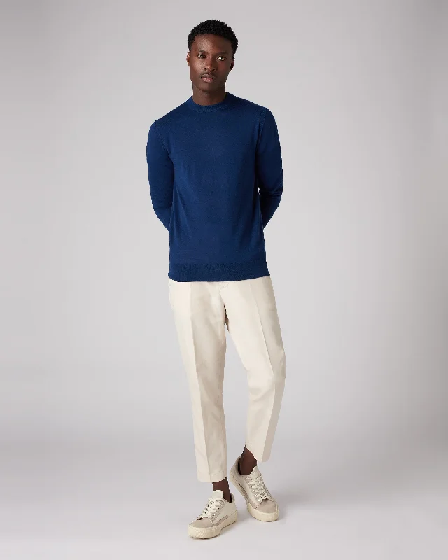 Men's Covent Fine Gauge Cashmere Round Neck Jumper French Blue