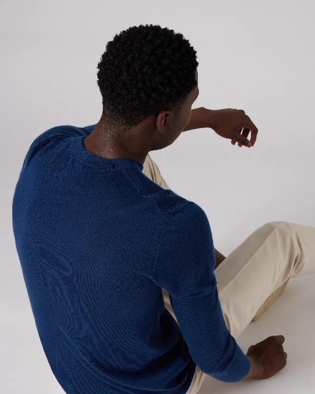 Men's Covent Fine Gauge Cashmere Round Neck Jumper French Blue