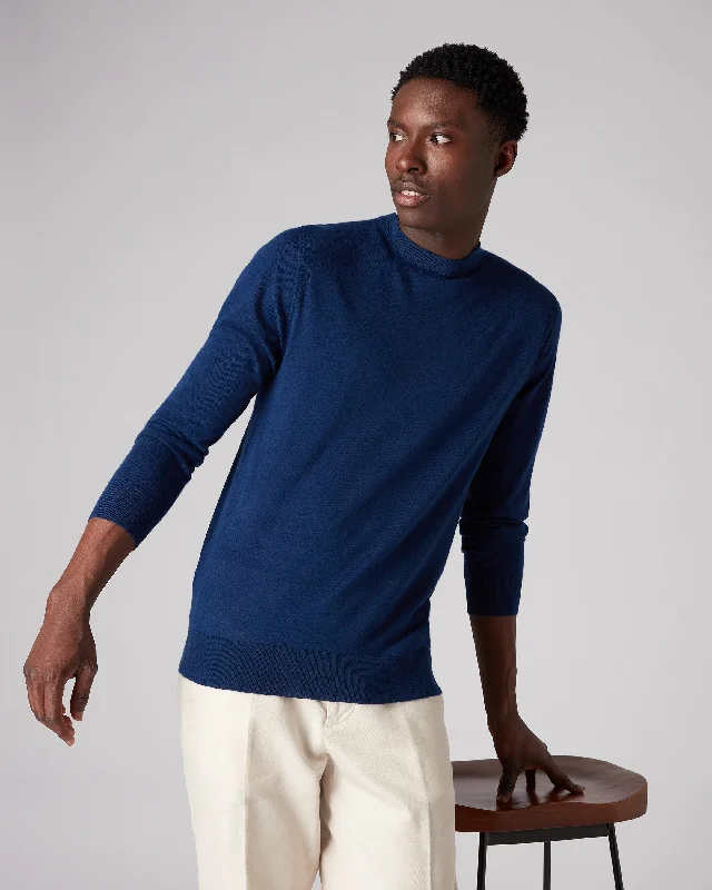 Men's Covent Fine Gauge Cashmere Round Neck Jumper French Blue