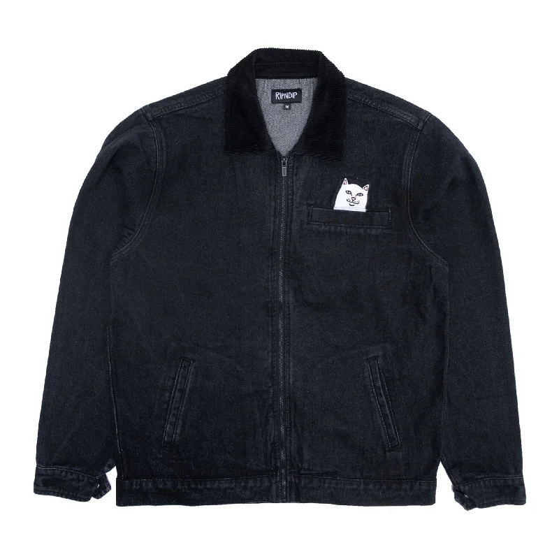 La Brea Peeking Nermal Work Jacket (Black Washed Denim)