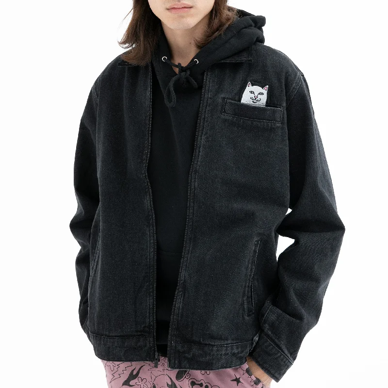 La Brea Peeking Nermal Work Jacket (Black Washed Denim)