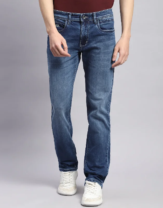 Men Blue Light Wash Straight Fit Denim