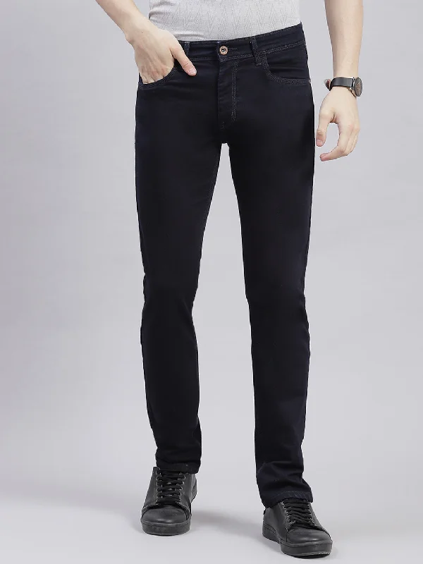 Men Blue Solid Regular Fit Denims