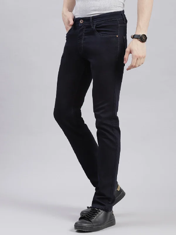 Men Blue Solid Regular Fit Denims