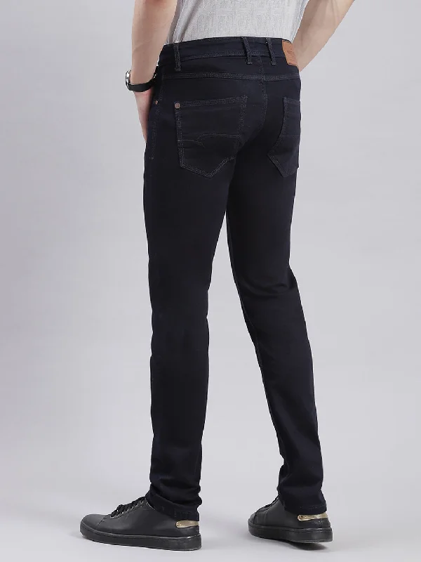 Men Blue Solid Regular Fit Denims