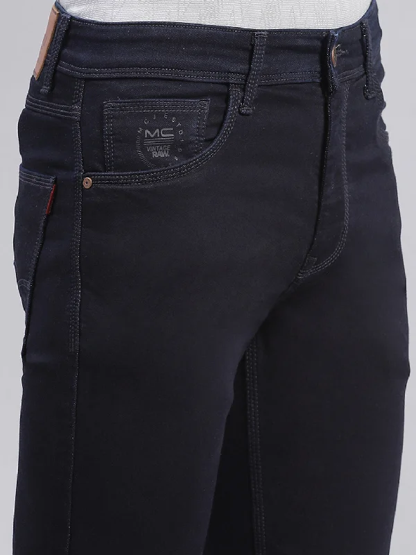 Men Blue Solid Regular Fit Denims