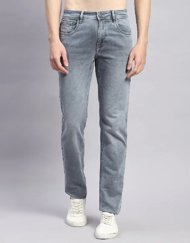 Men Grey Light Wash Narrow Fit Denim