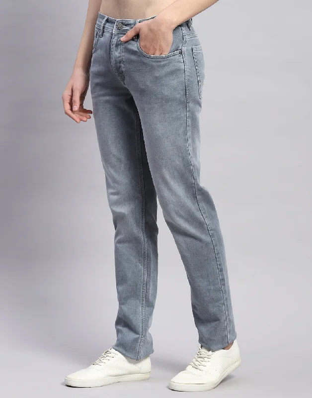 Men Grey Light Wash Narrow Fit Denim