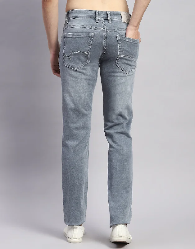 Men Grey Light Wash Narrow Fit Denim