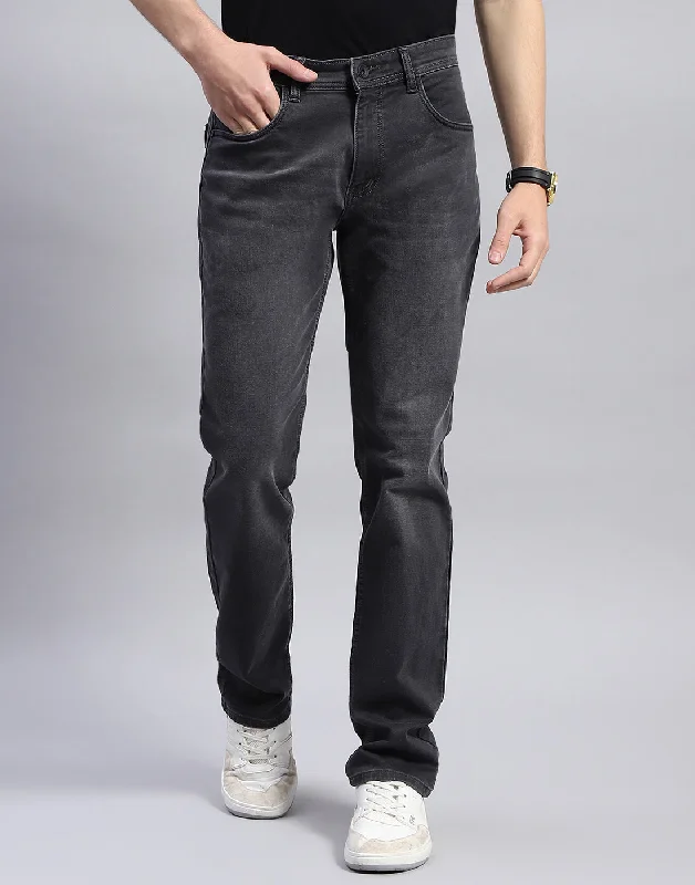 Men Grey Light Wash Narrow Fit Denim