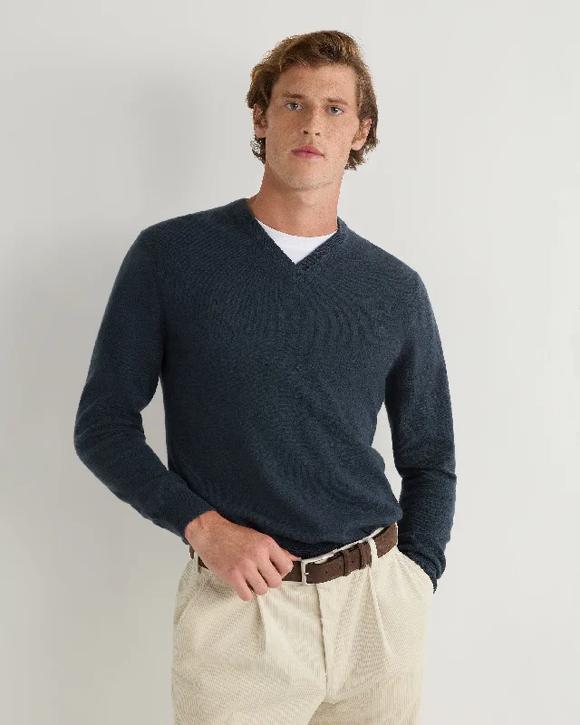 Men's Burlington V Neck Cashmere Jumper Caviar Blue