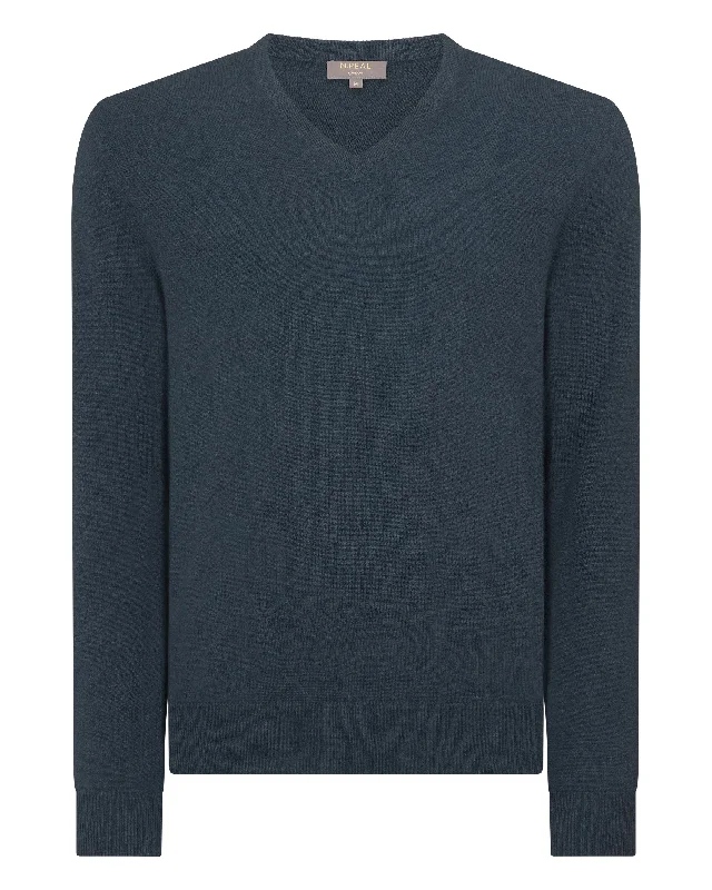 Men's Burlington V Neck Cashmere Jumper Caviar Blue