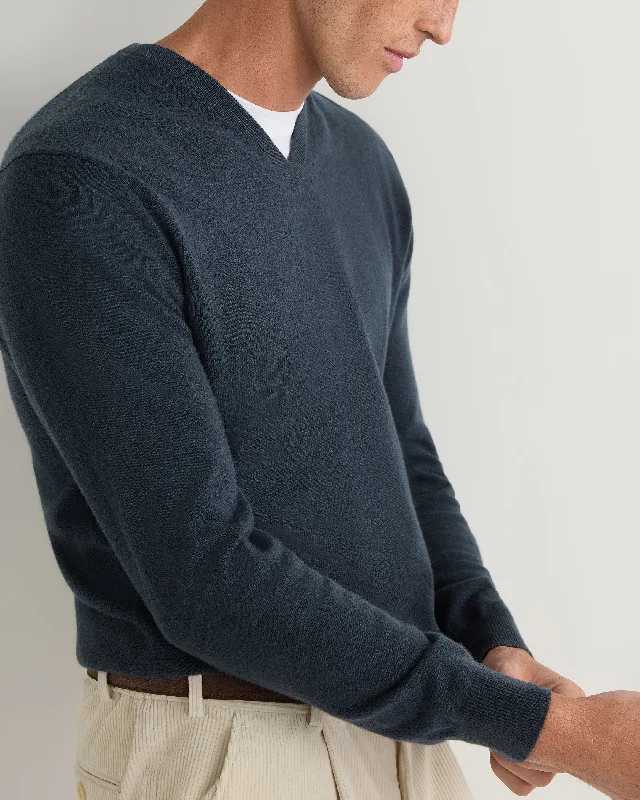 Men's Burlington V Neck Cashmere Jumper Caviar Blue