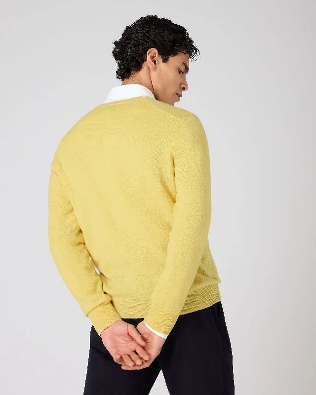 Men's Burlington V Neck Cashmere Jumper Citrine Yellow