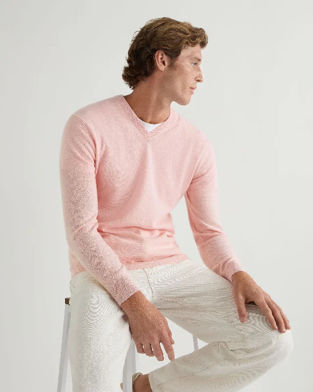 Men's Burlington V Neck Cashmere Jumper Pale Pink