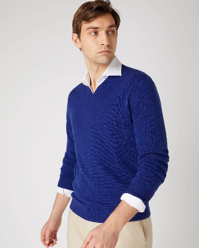 Men's Burlington V Neck Cashmere Jumper Sapphire Blue