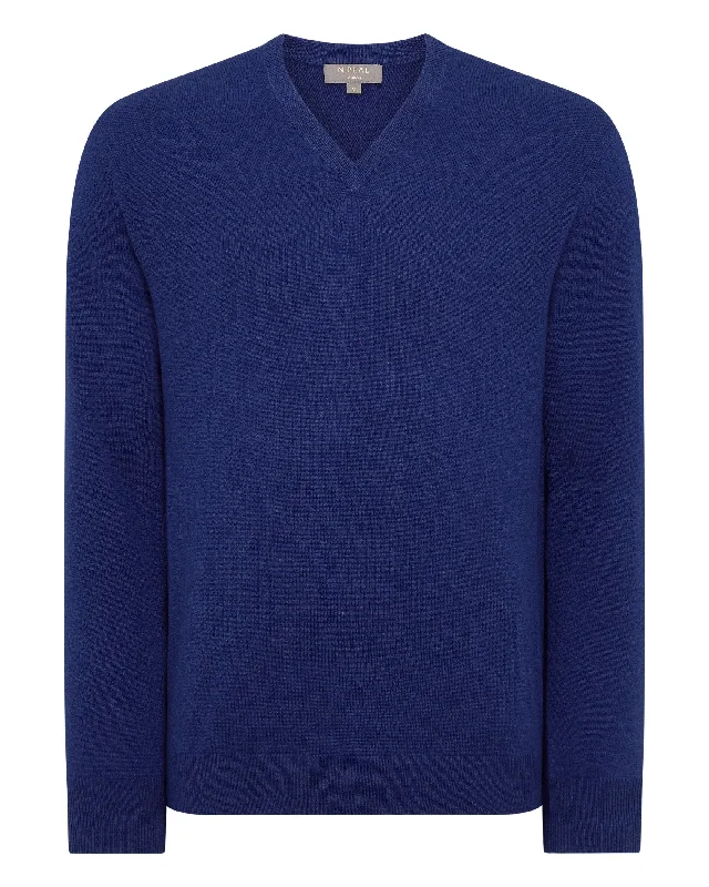 Men's Burlington V Neck Cashmere Jumper Sapphire Blue