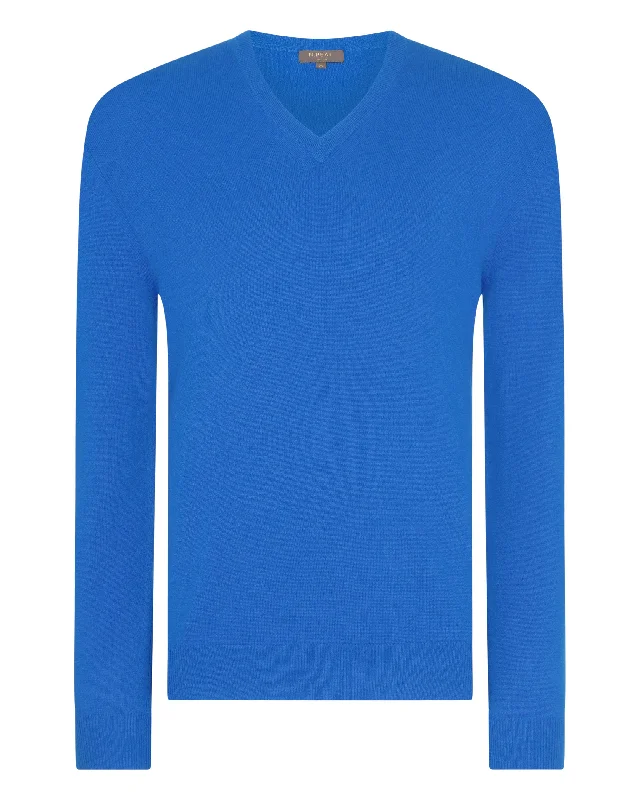 Men's Burlington V Neck Cashmere Jumper Sonic Blue