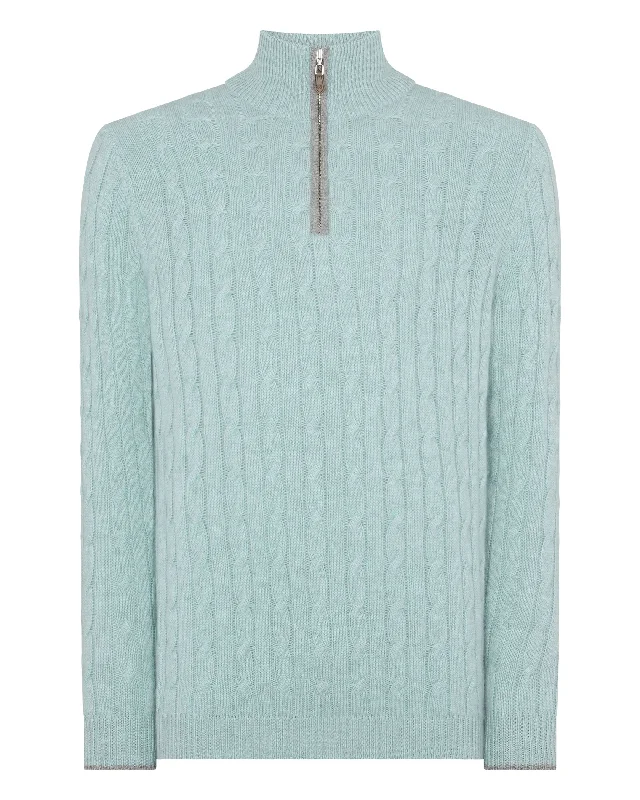 Men's Albemarle Cable Half Zip Cashmere Jumper Oasis Green