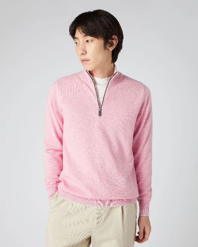 Men's Carnaby Half Zip Cashmere Jumper Flamingo Pink