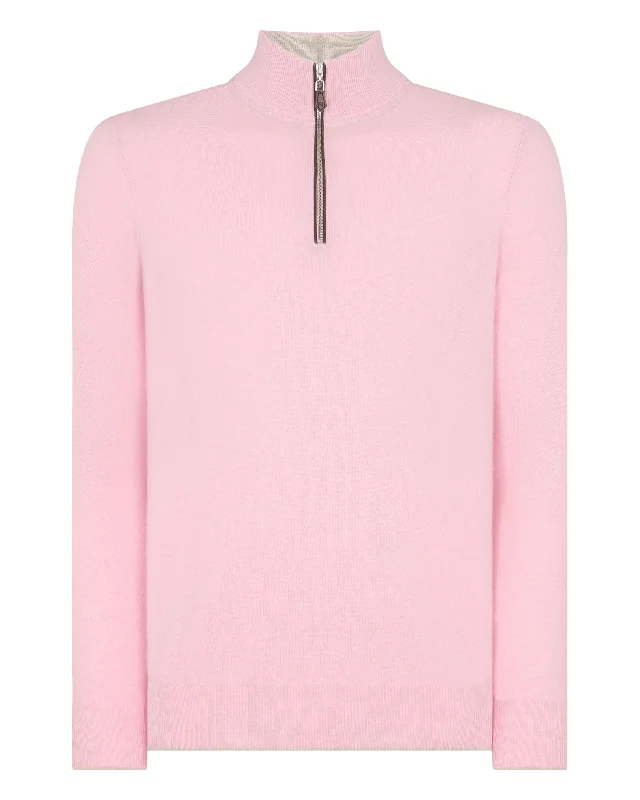 Men's Carnaby Half Zip Cashmere Jumper Flamingo Pink