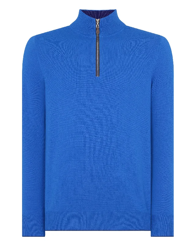 Men's Carnaby Half Zip Cashmere Jumper Sonic Blue