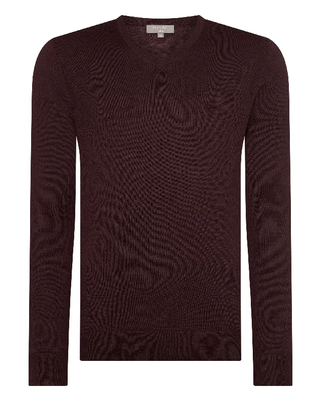 Men's Conduit Fine Gauge Cashmere V Neck Jumper Clove Brown