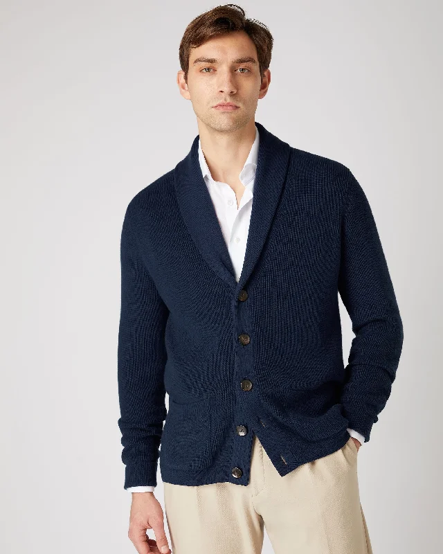 Men's Cotton Cashmere Silk Cardigan Navy Blue