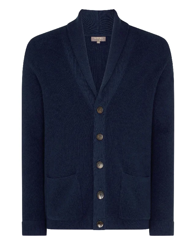 Men's Cotton Cashmere Silk Cardigan Navy Blue