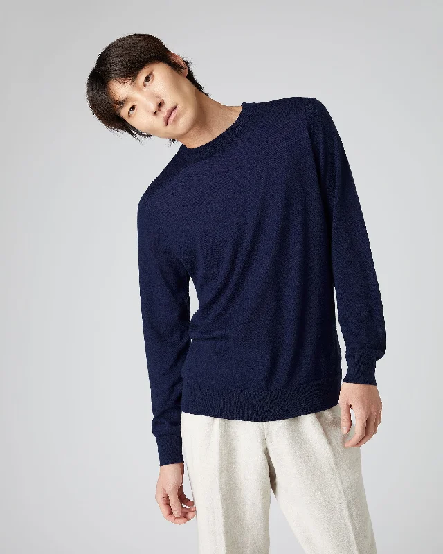 Men's Covent Fine Gauge Cashmere Round Neck Jumper Prussian Blue