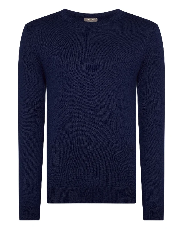 Men's Covent Fine Gauge Cashmere Round Neck Jumper Prussian Blue