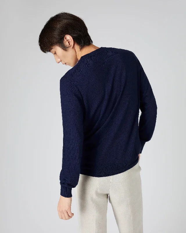 Men's Covent Fine Gauge Cashmere Round Neck Jumper Prussian Blue