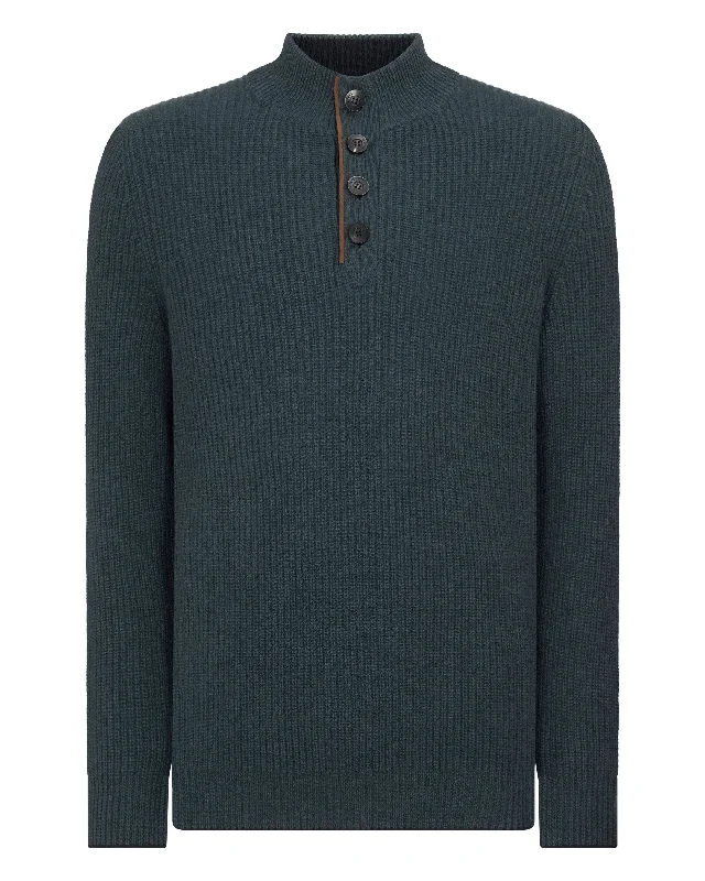 Men's Beauchamp Half Button Cashmere Jumper Caviar Blue